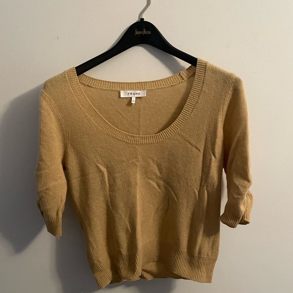 Frame cropped cashmere scoop neck lightweight sweater L